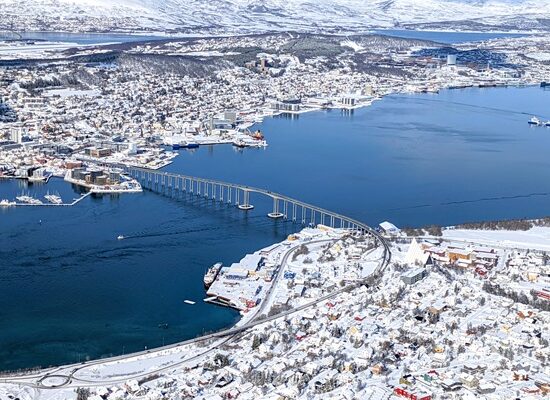 View of the bridge to Tromso island, Norway, from above thinbgs to do in tromso